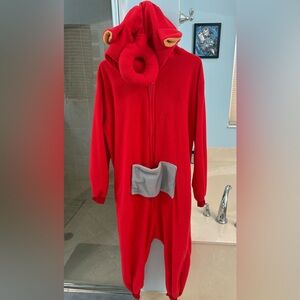 Red Fleece Teletubbie Onesie with Gray Pocket